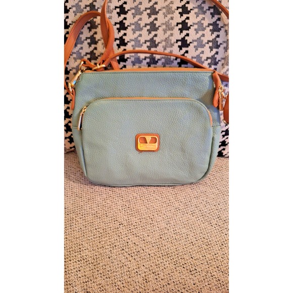 Valentina Sage Green Pebble Brown Leather Crossbody Bag Made in‎ Italy - Picture 5 of 16